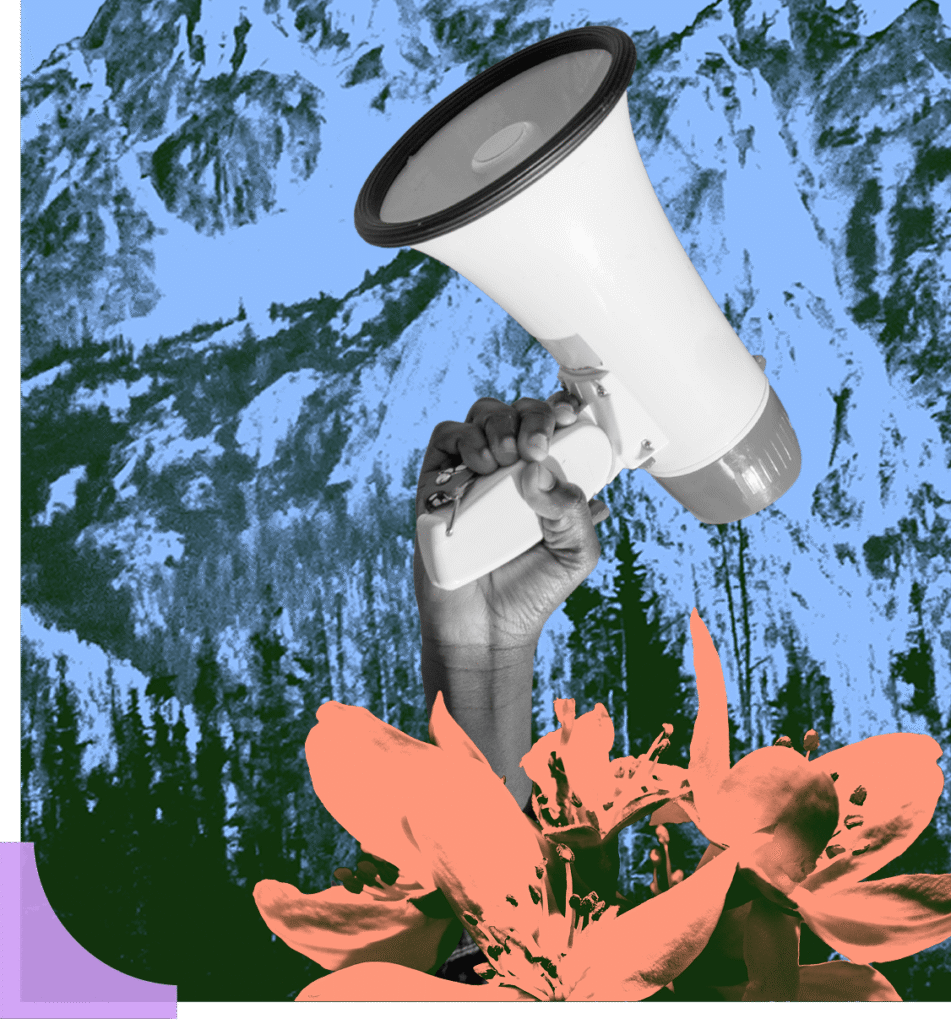 A hand holding a megaphone up.